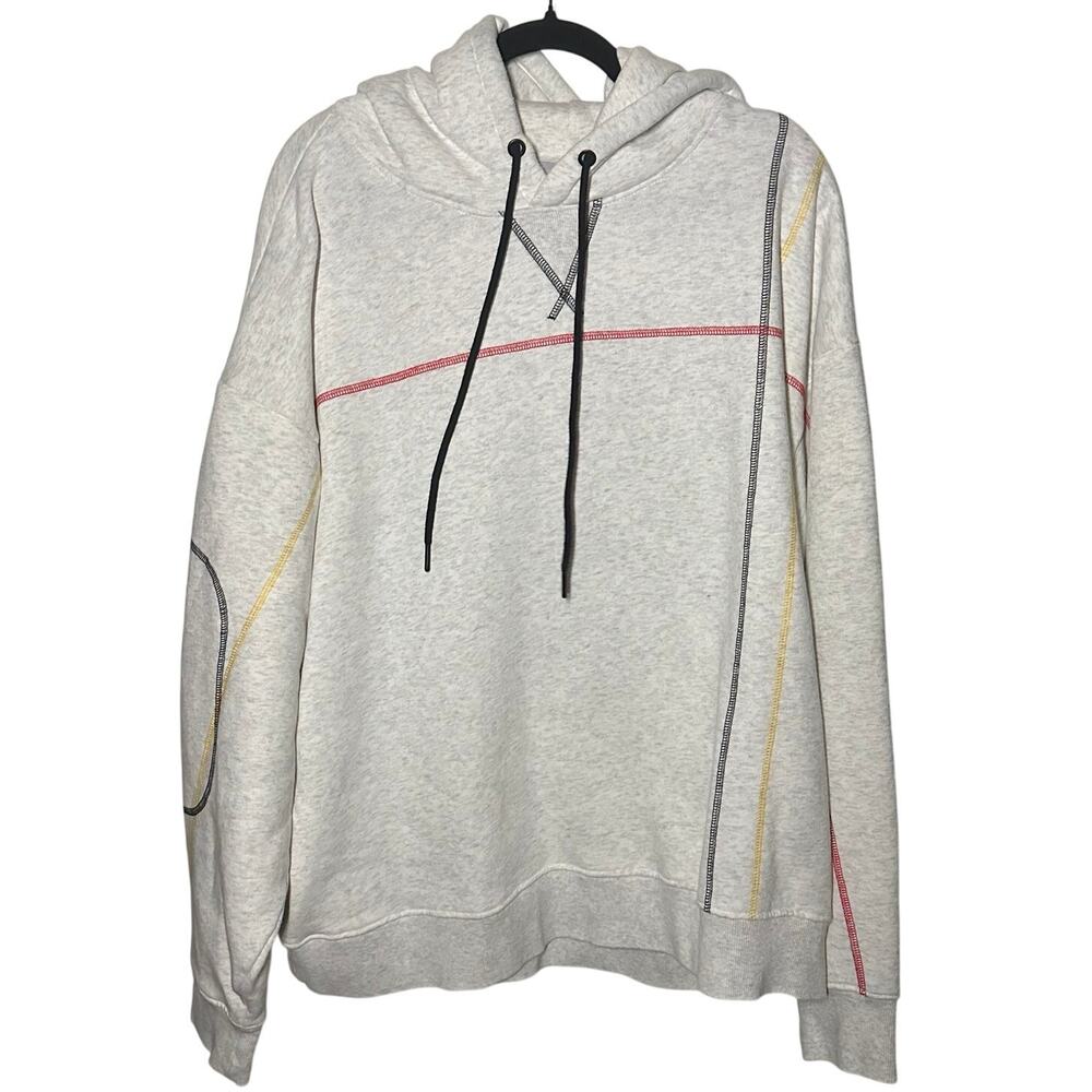 Tru Kolors Gray Heathered Red Yellow Stitching Soft Hoodie Sweatshirt Size XXL